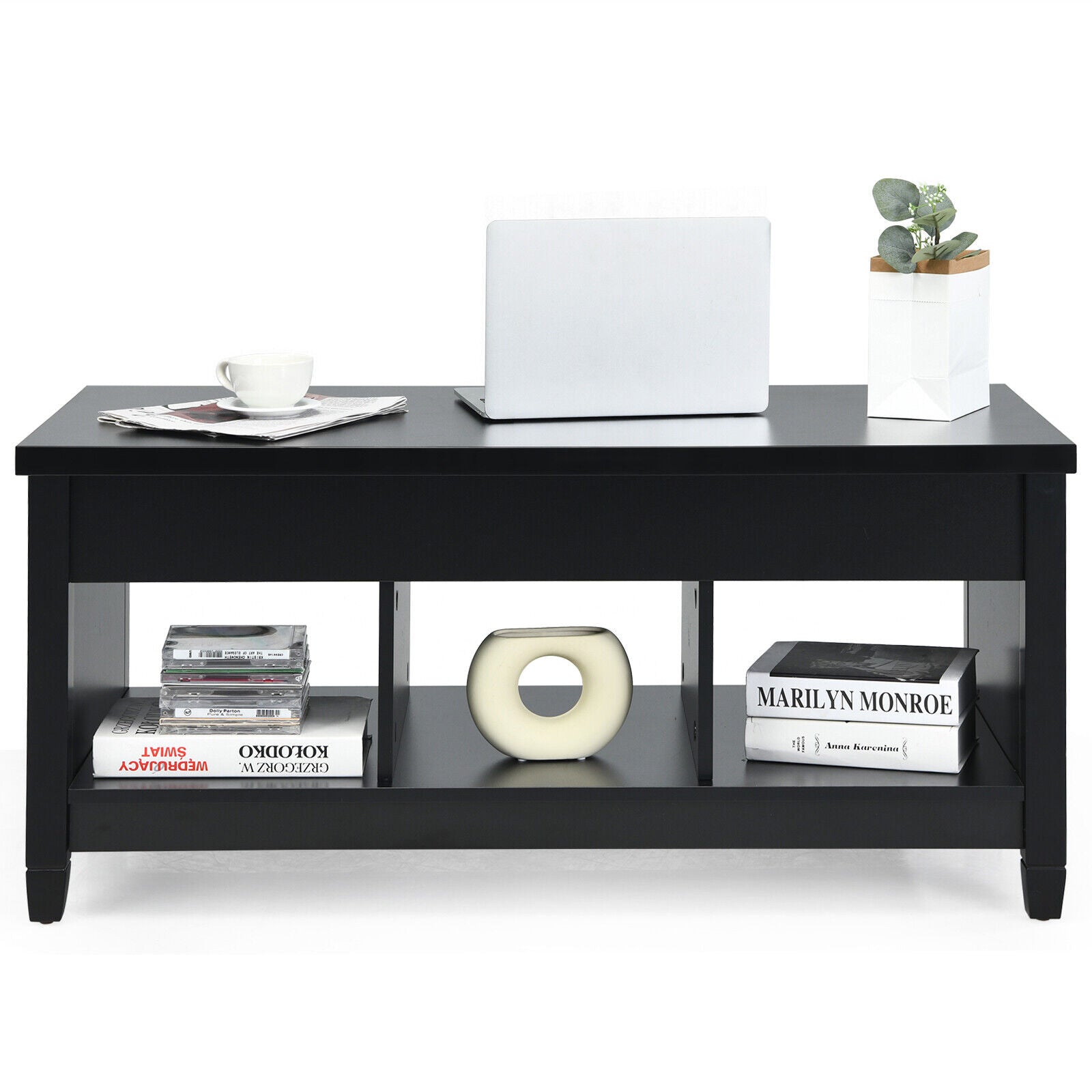 Lift Top Coffee Table with Storage Lower Shelf-Black