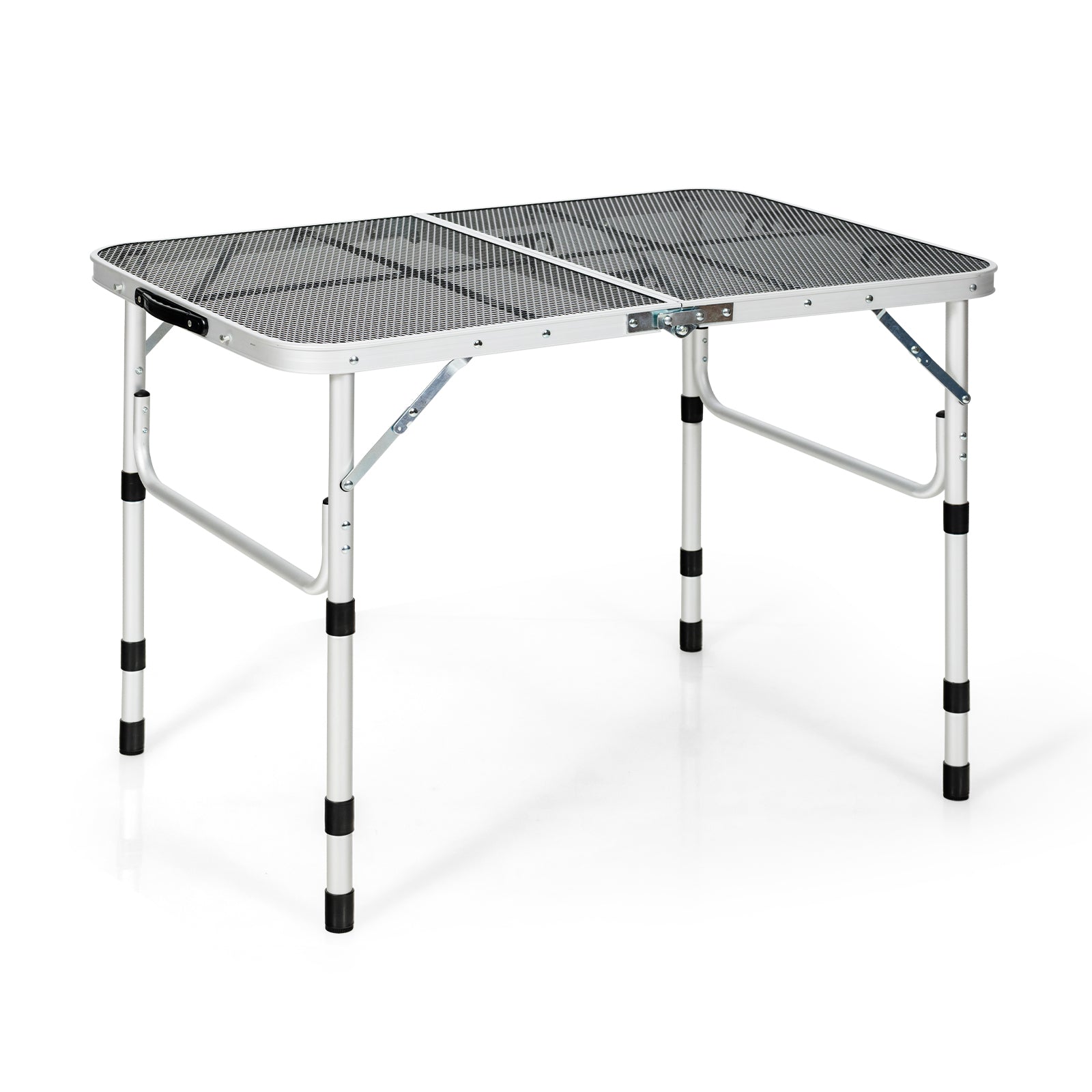 Folding Grill Table for Camping Lightweight Aluminum Metal Grill Stand Table-Silver 