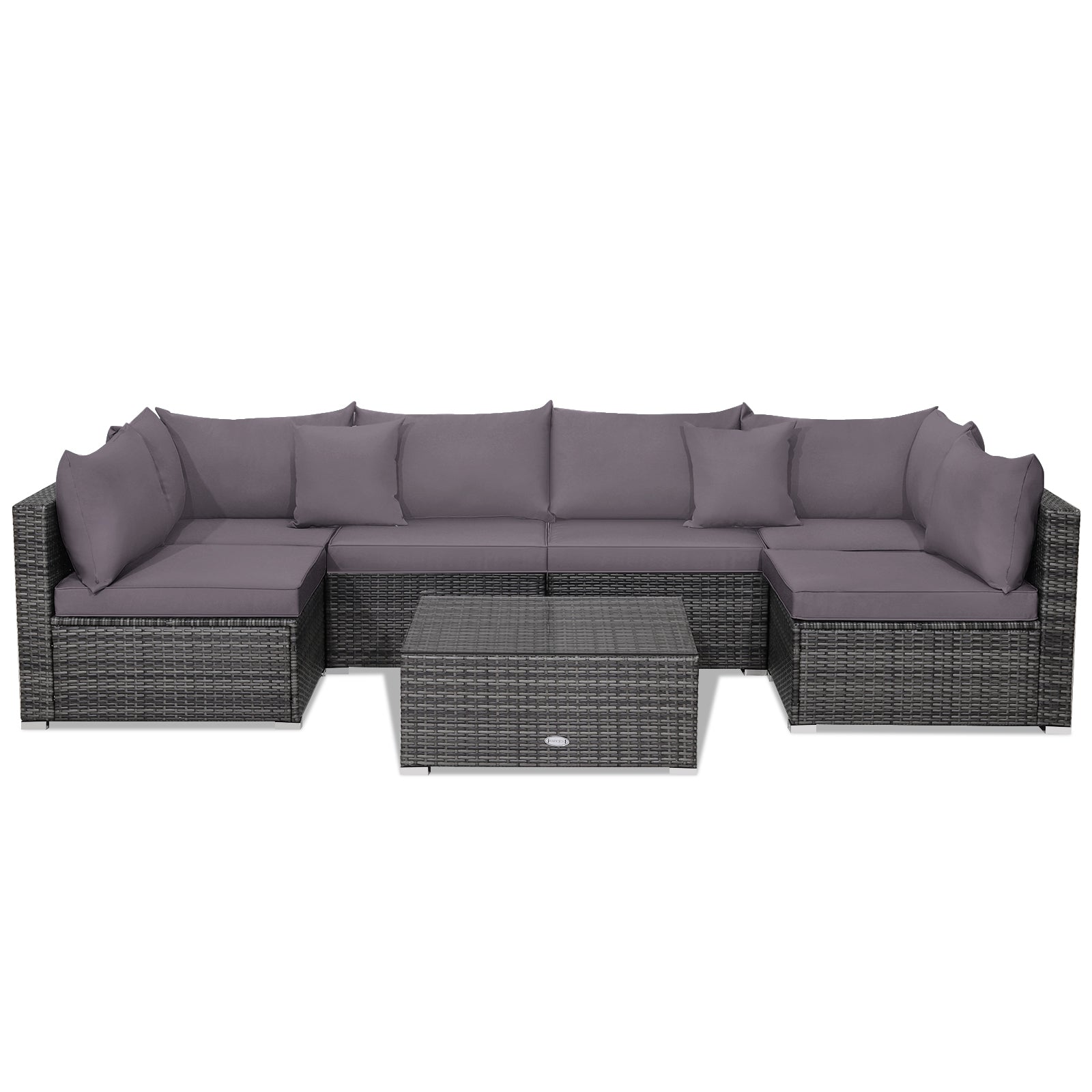 7 Pieces Patio Rattan Furniture Set Sectional Sofa Garden Cushion-GrayÂ 