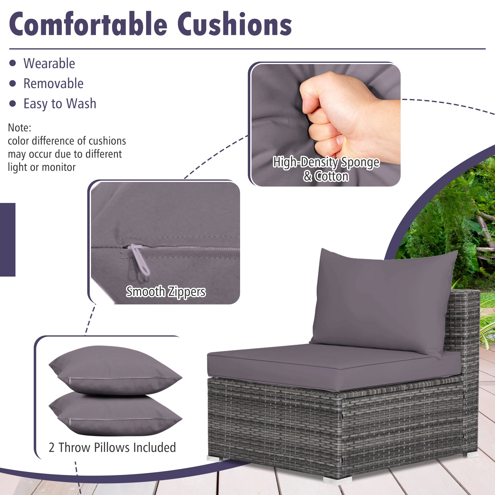 7 Pieces Patio Rattan Furniture Set Sectional Sofa Garden Cushion-Gray