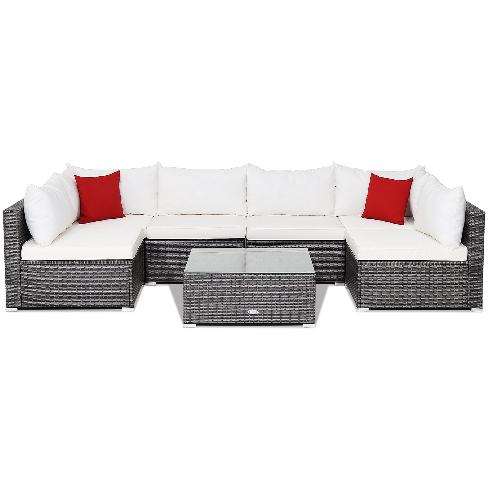 7 Pieces Patio Rattan Furniture Set Sectional Sofa Garden Cushion-WhiteÂ 