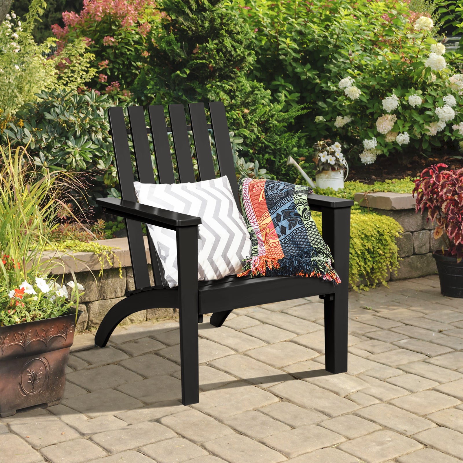 Outdoor Durable Patio Acacia Wood Adirondack Lounge Armchair-Black 