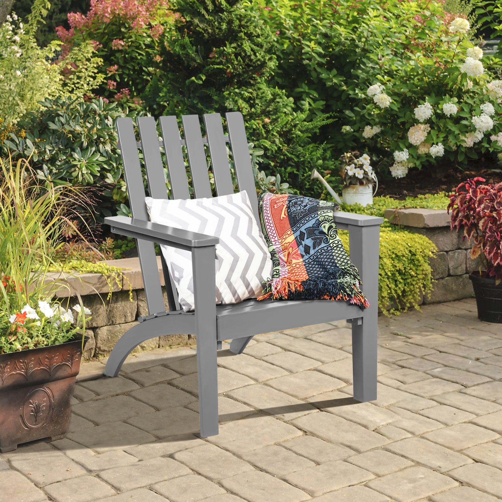 Outdoor Durable Patio Acacia Wood Adirondack Lounge Armchair-Gray 