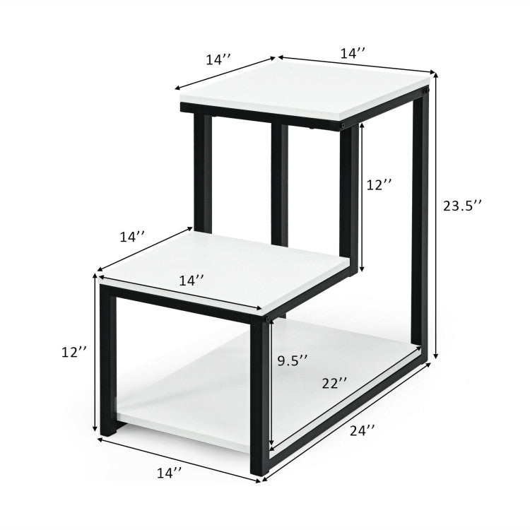 3-Tier Sofa Side Table Night Stand-White