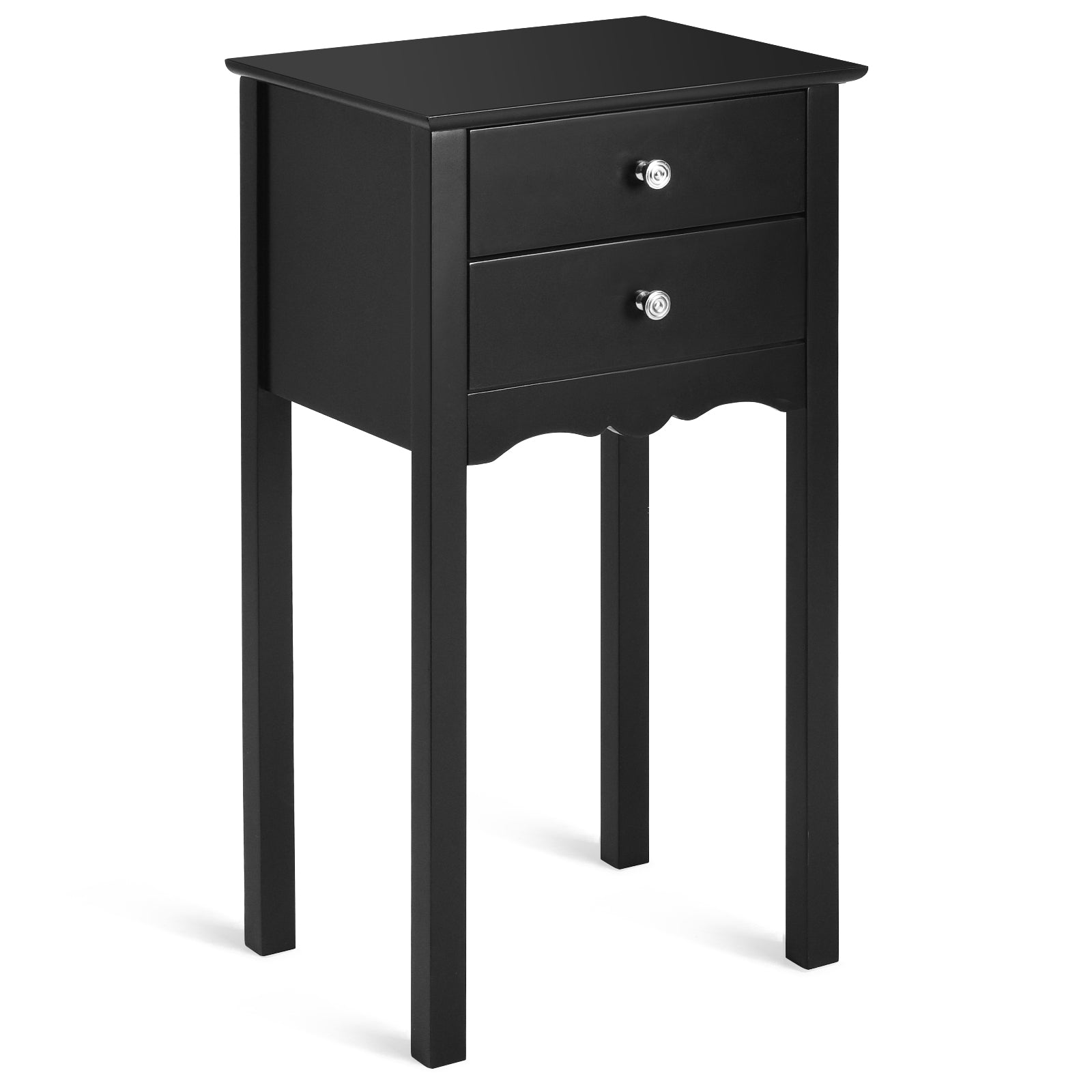 Vintage Side End Table with 2 Storage Drawers-Black