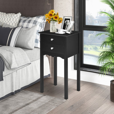 Vintage Side End Table with 2 Storage Drawers-BlackÂ 