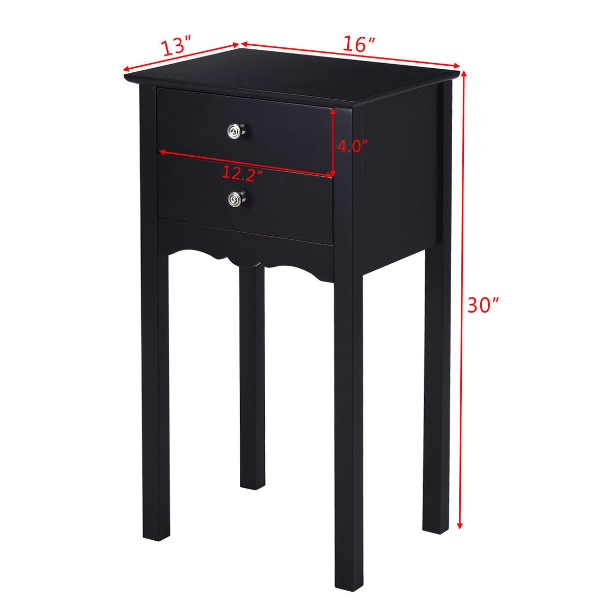 Vintage Side End Table with 2 Storage Drawers-Black