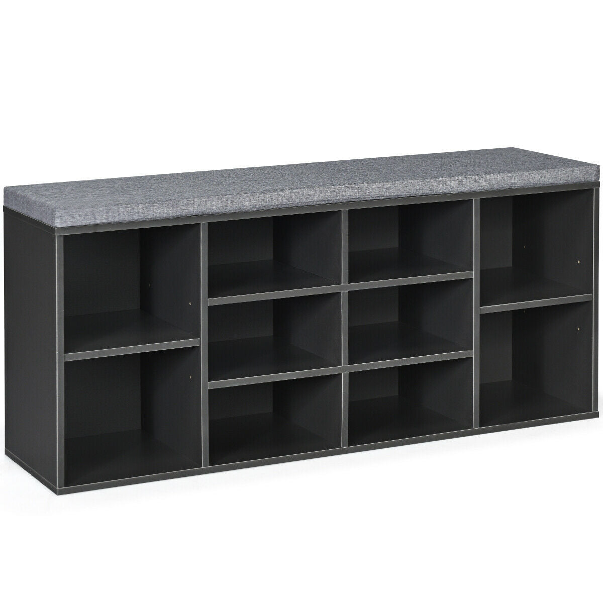 10-Cube Organizer  Entryway Padded Shoe Storage Bench-Gray