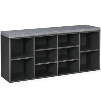 10-Cube Organizer  Entryway Padded Shoe Storage Bench-GrayÂ 