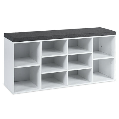10-Cube Organizer  Entryway Padded Shoe Storage Bench-WhiteÂ 