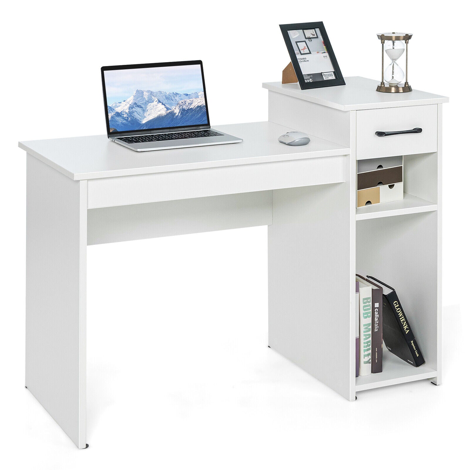 Computer Desk PC Laptop Table with Drawer and Shelf-WhiteÂ 