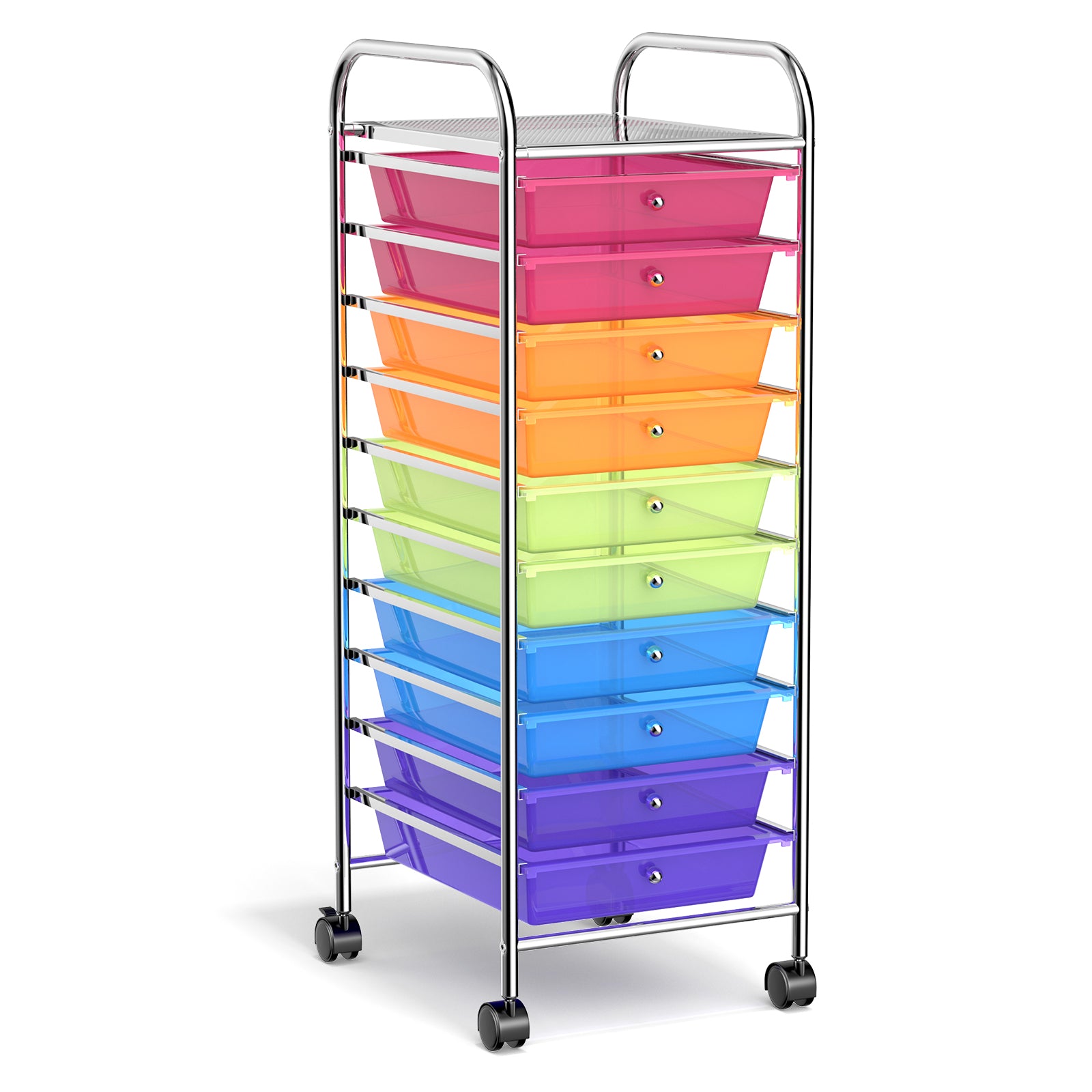 10 Drawer Rolling Storage Cart Organizer with 4 Universal Casters-Transparent Multicolor