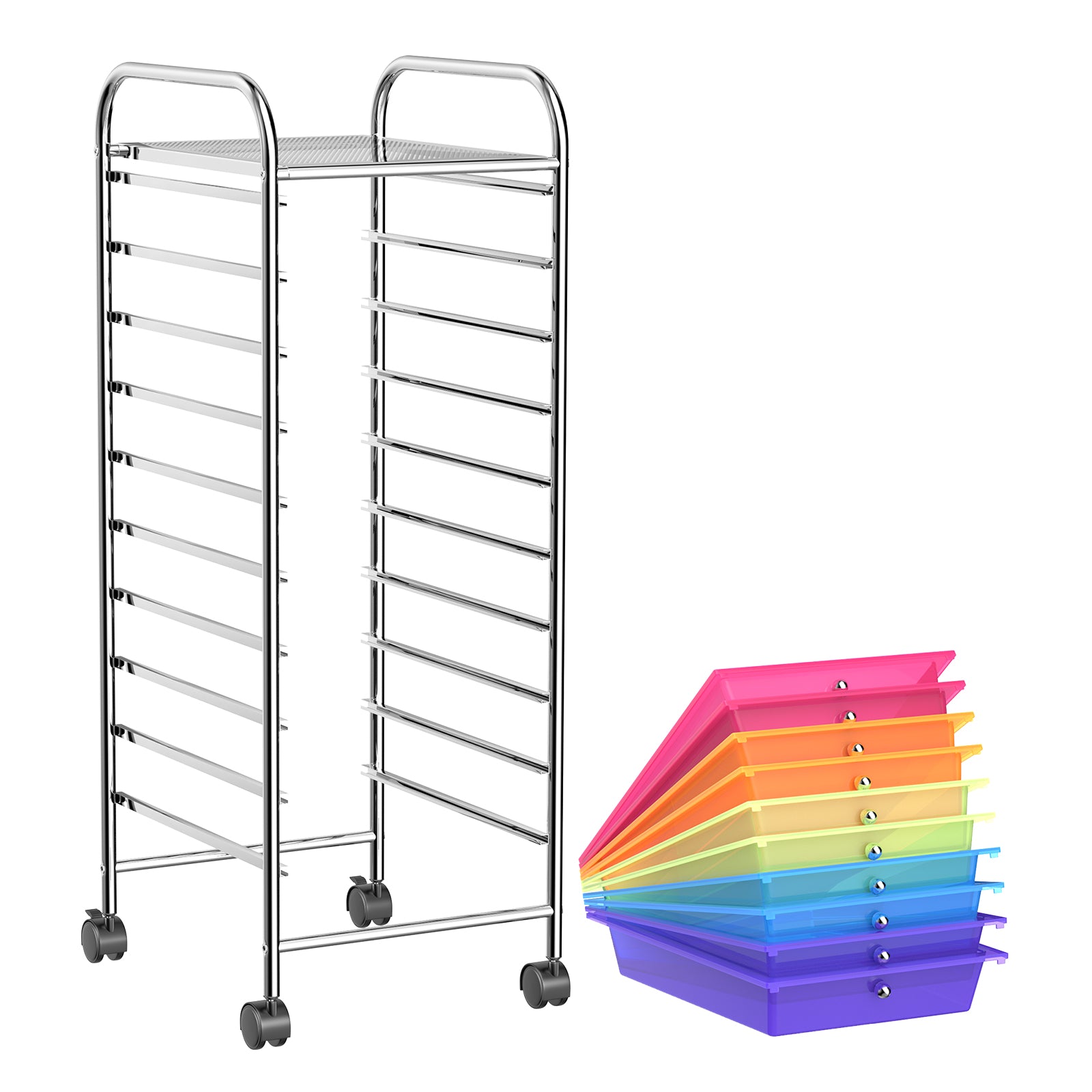 10 Drawer Rolling Storage Cart Organizer with 4 Universal Casters-Transparent Multicolor