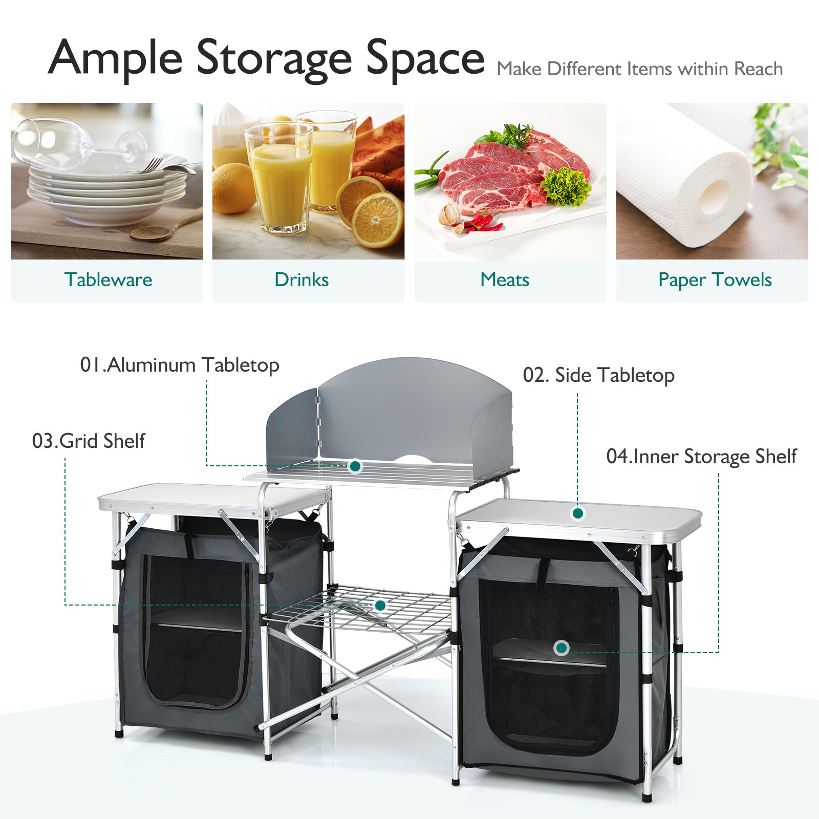 Folding Camping Table with Storage Organizer-Gray