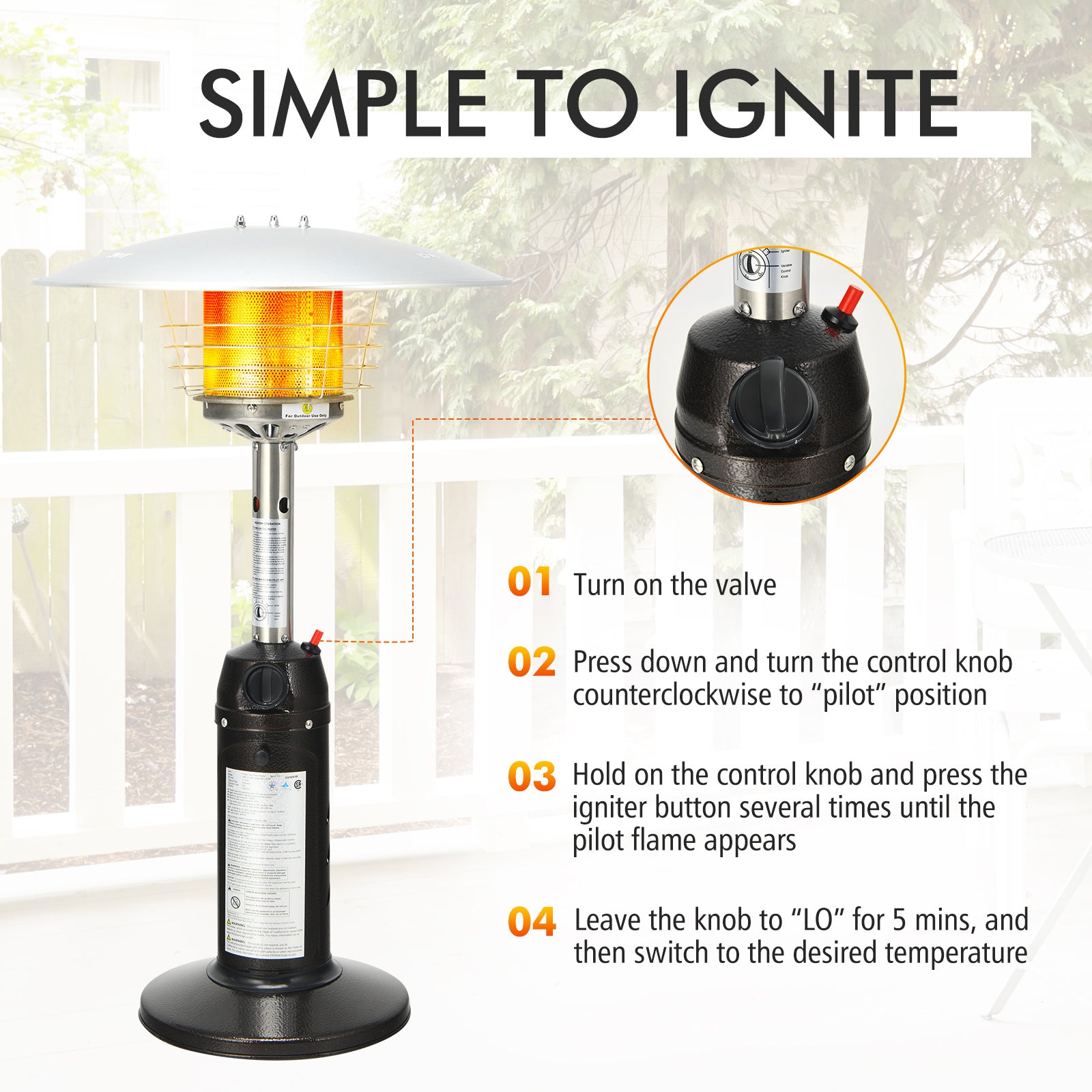 11 000 BTU Portable Tabletop Propane Patio Standing Heater