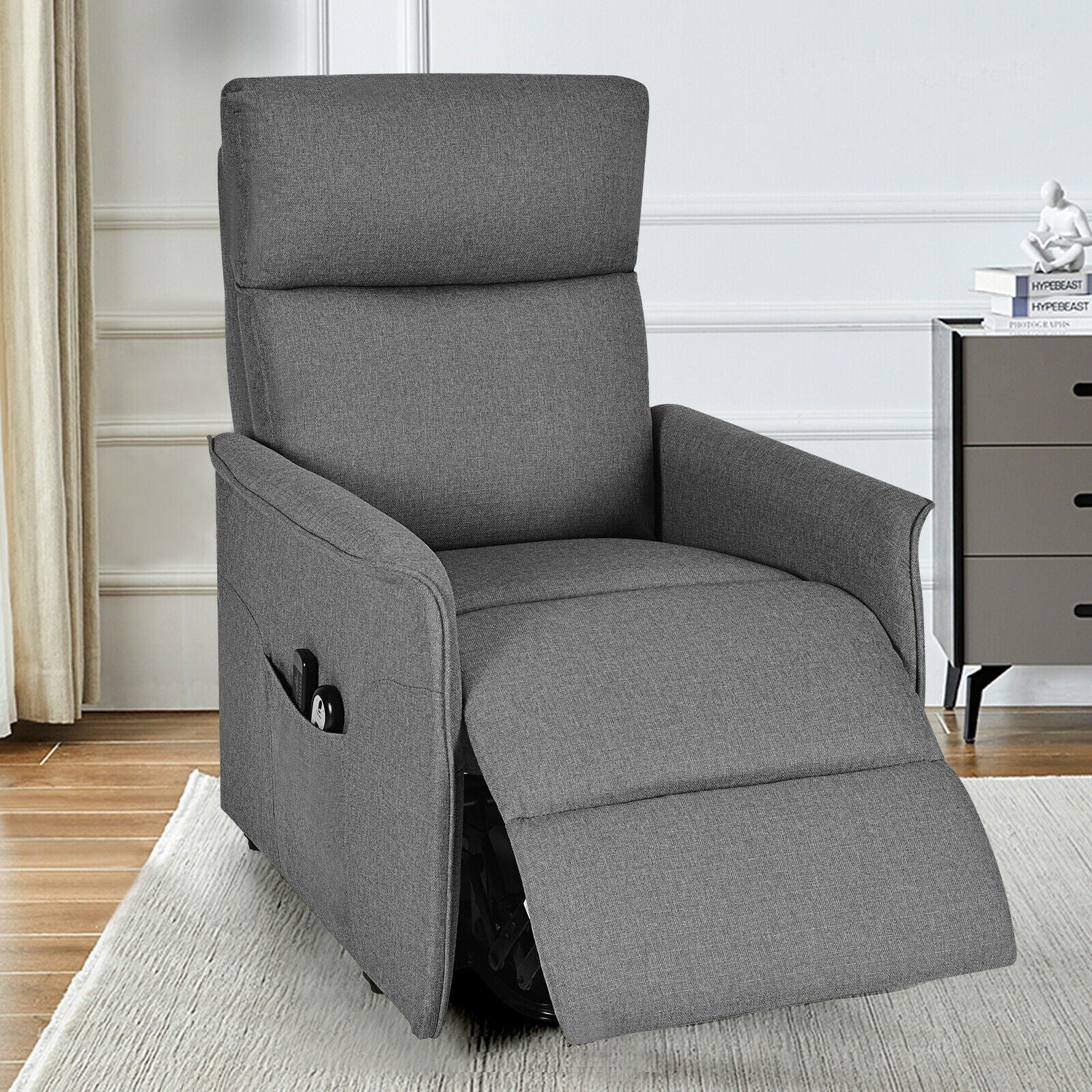 Electric Power Fabric Padded Lift Massage Chair Recliner Sofa-Gray