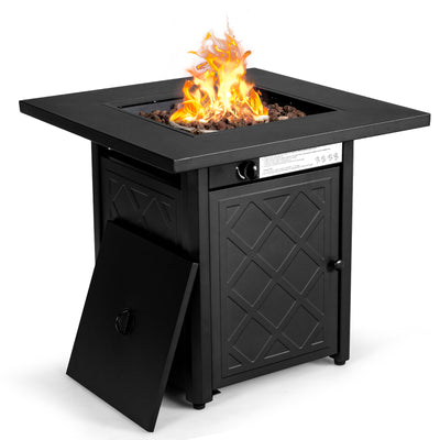 28 Inch Propane 50 000 BTU Patio Square Gas Fireplace with Lava Rock-Black 