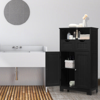 Bathroom Wooden Side Cabinet  with 2 Drawers and 2 Doors-BlackÂ 