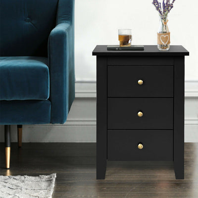 Nightstand End Beside Table Drawers Modern Storage Bedroom Furniture-Black 