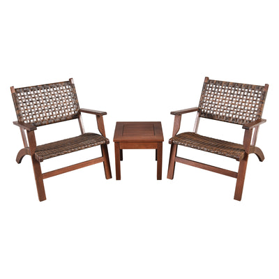 3 Pieces Outdoor Wooden Patio Rattan Furniture Set 