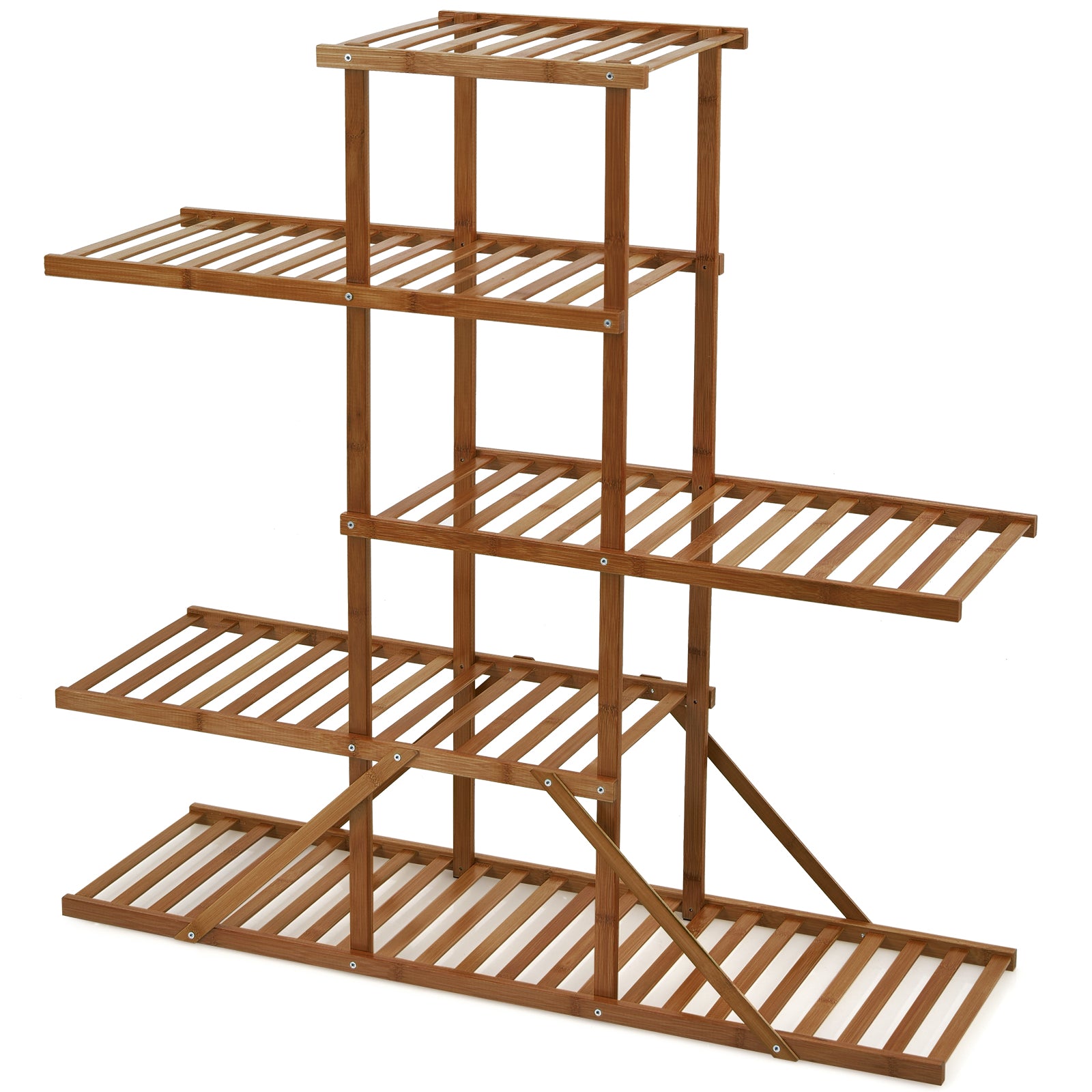 5-tier 10 Potted Bamboo Plant Stand-Brown