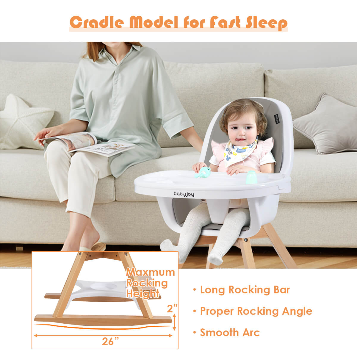 3-in-1 Convertible Wooden Baby High Chair-Gray