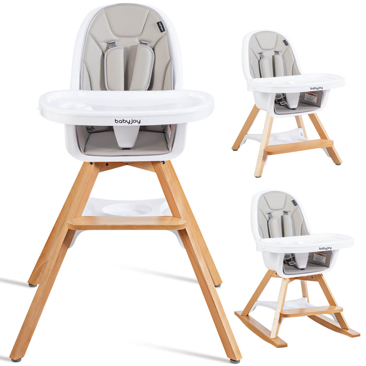 3-in-1 Convertible Wooden Baby High Chair-Gray 