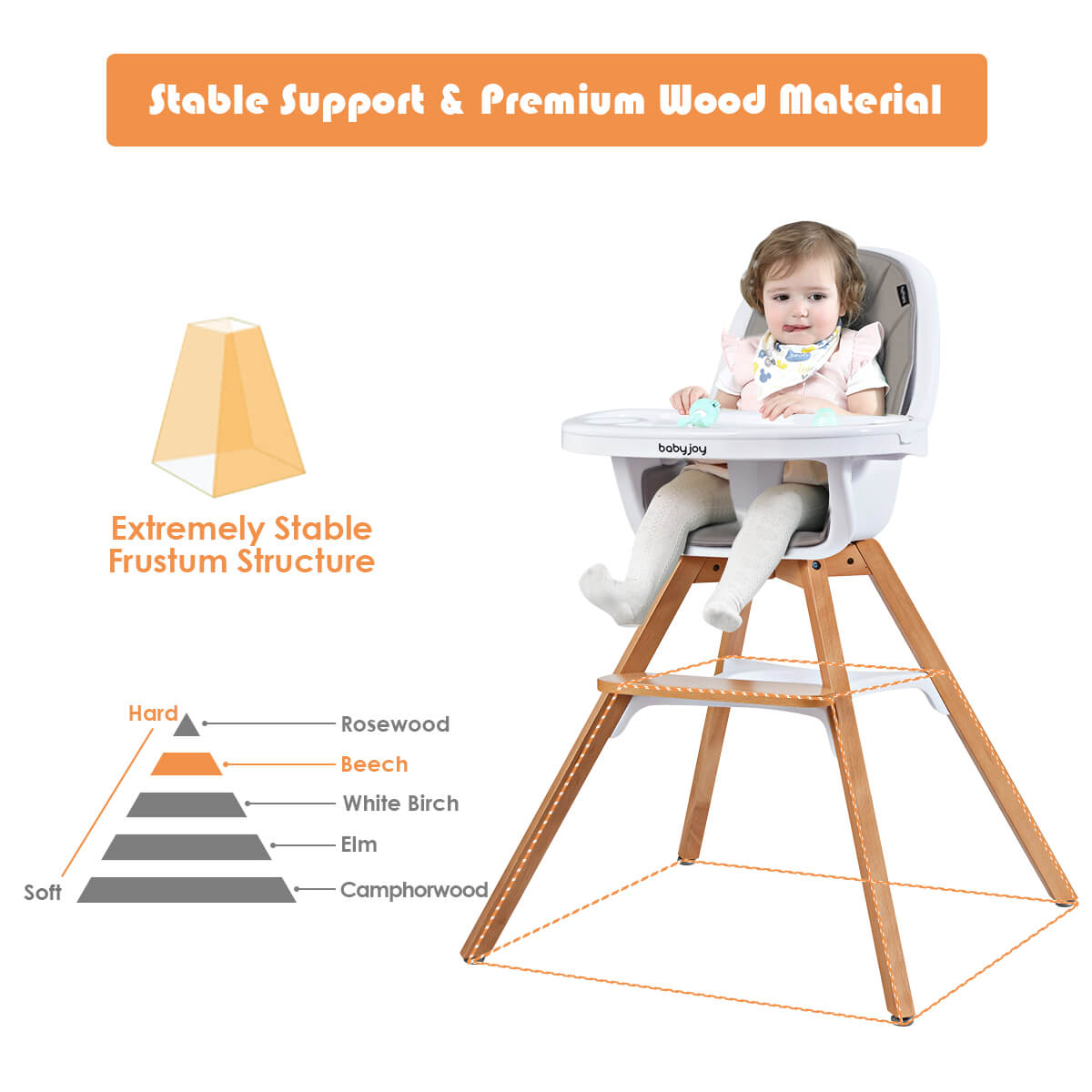 3-in-1 Convertible Wooden Baby High Chair-Gray