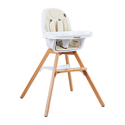 3-in-1 Convertible Wooden Baby High Chair-Beige 