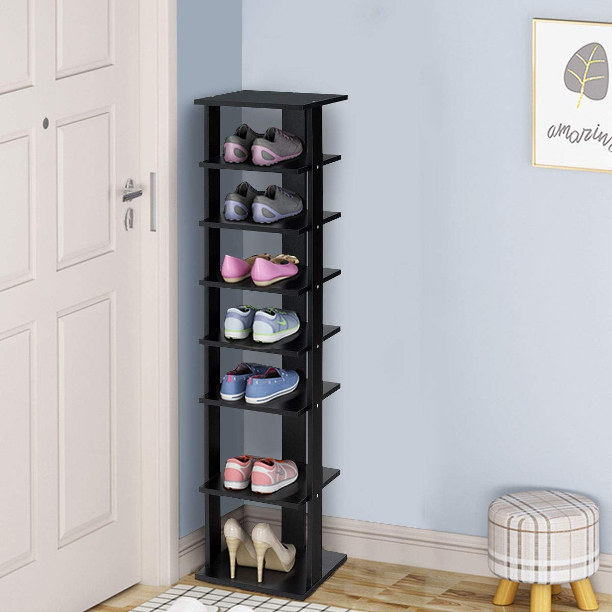 7-Tier Shoe Rack Practical Free Standing Shelves Storage Shelves-Black