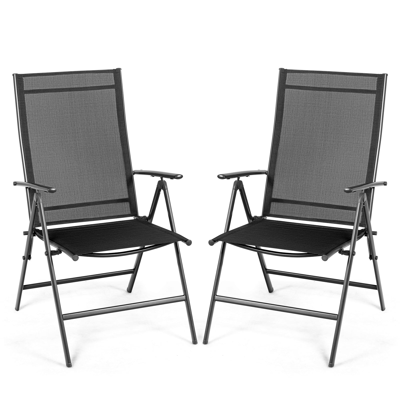 Set of 2 Adjustable Portable Patio Folding Dining Chair Recliners-Black