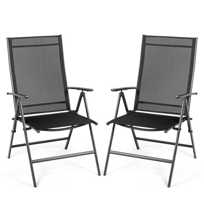 Set of 2 Adjustable Portable Patio Folding Dining Chair Recliners-BlackÂ 