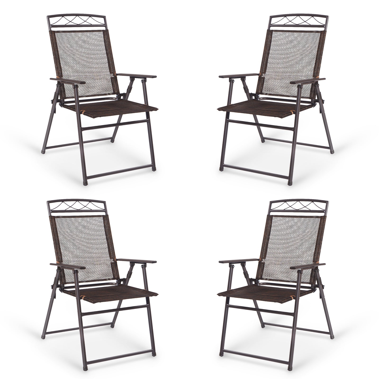 Set of 4 Patio Folding Sling Chairs Steel Camping Deck