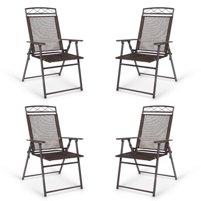 Set of 4 Patio Folding Sling Chairs Steel Camping DeckÂ 