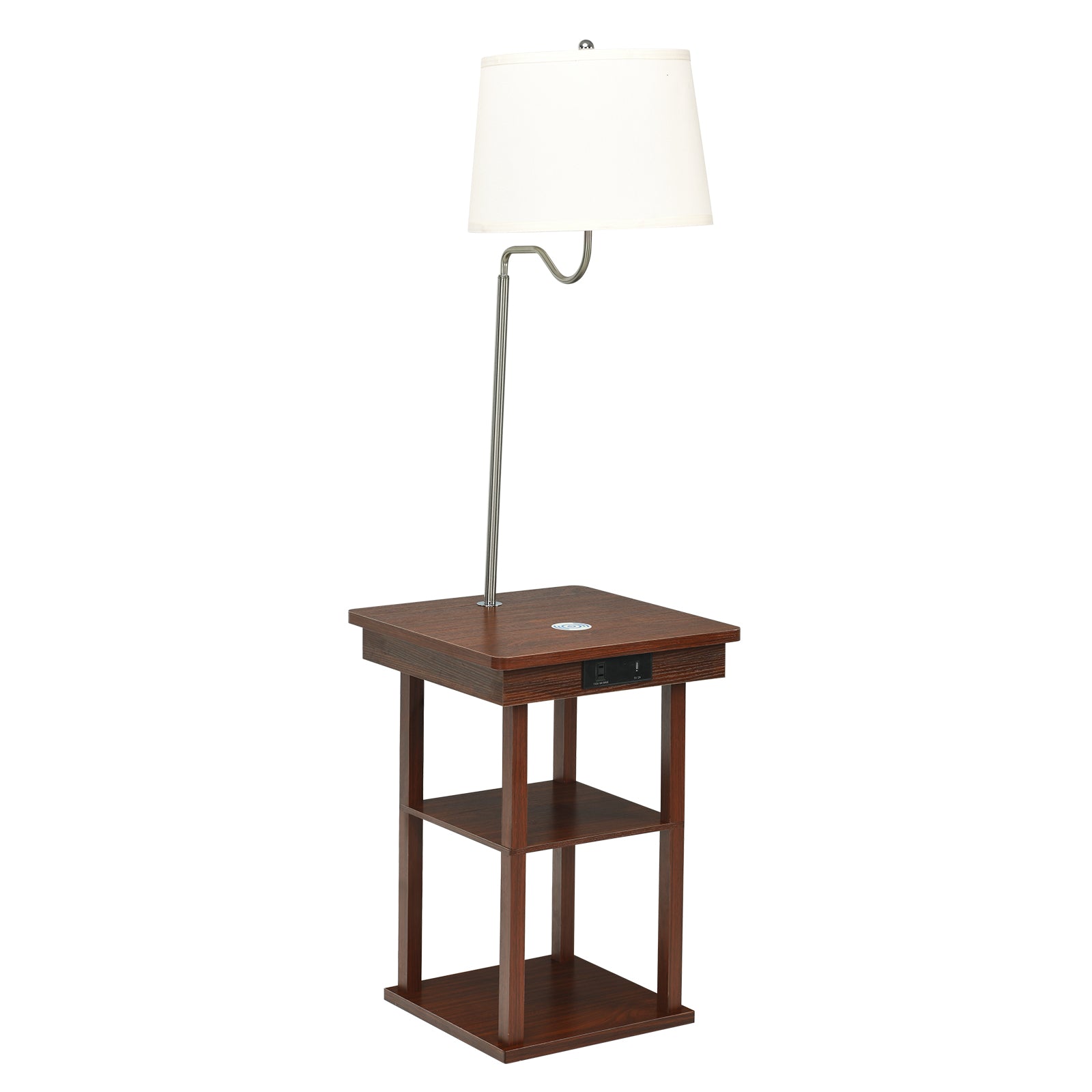 Floor Lamp Bedside Desk with USB Charging Ports Shelves-Brown