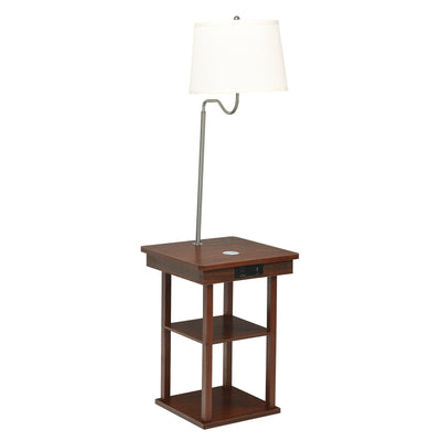 Floor Lamp Bedside Desk with USB Charging Ports Shelves-Brown 