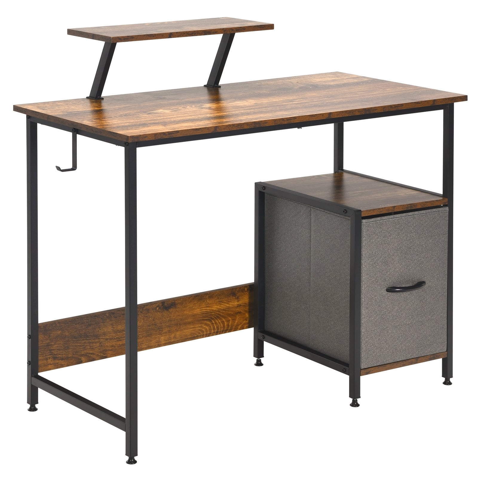 Computer Desk with Reversible Storage Drawer and Moveable Shelf-Brown 