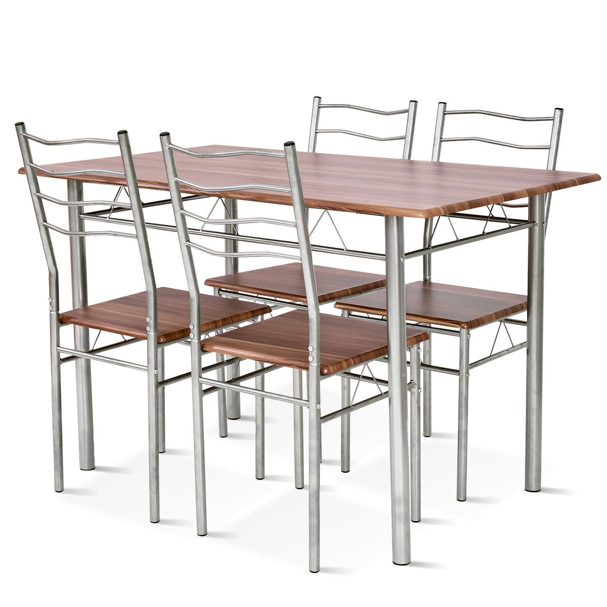 5 Pieces Wood Metal Dining Table Set with 4 Chairs-WalnutÂ 