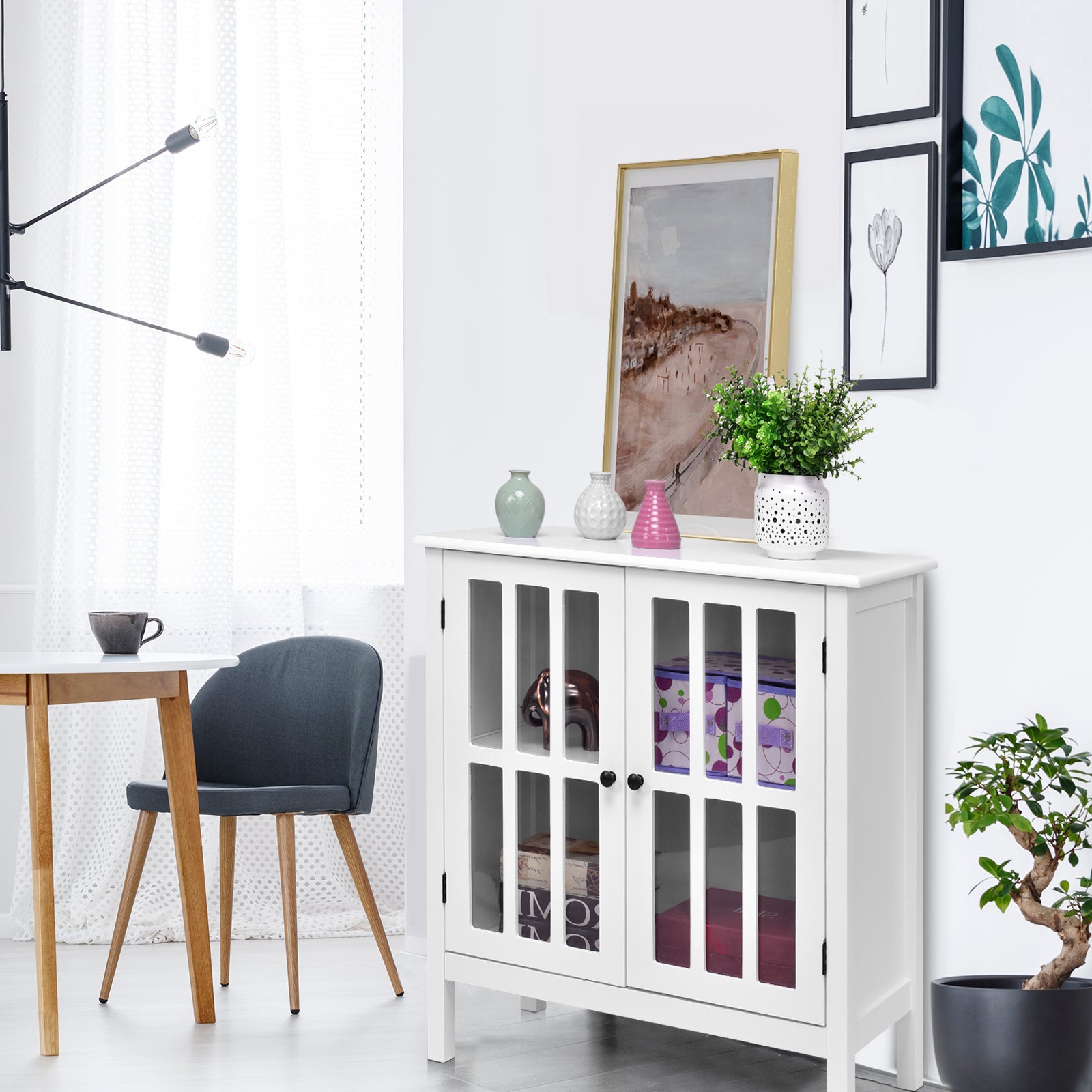 Glass Door Sideboard Console Storage Buffet Cabinet