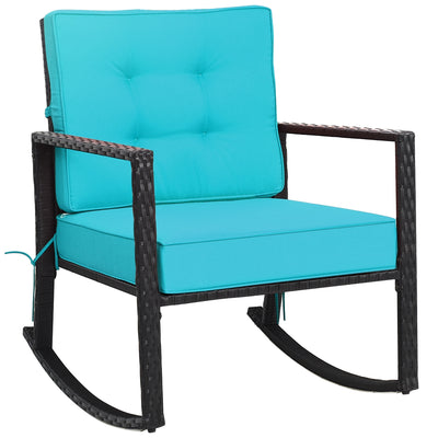 Patio Rattan Rocker Outdoor Glider Rocking Chair Cushion Lawn-TurquoiseÂ 
