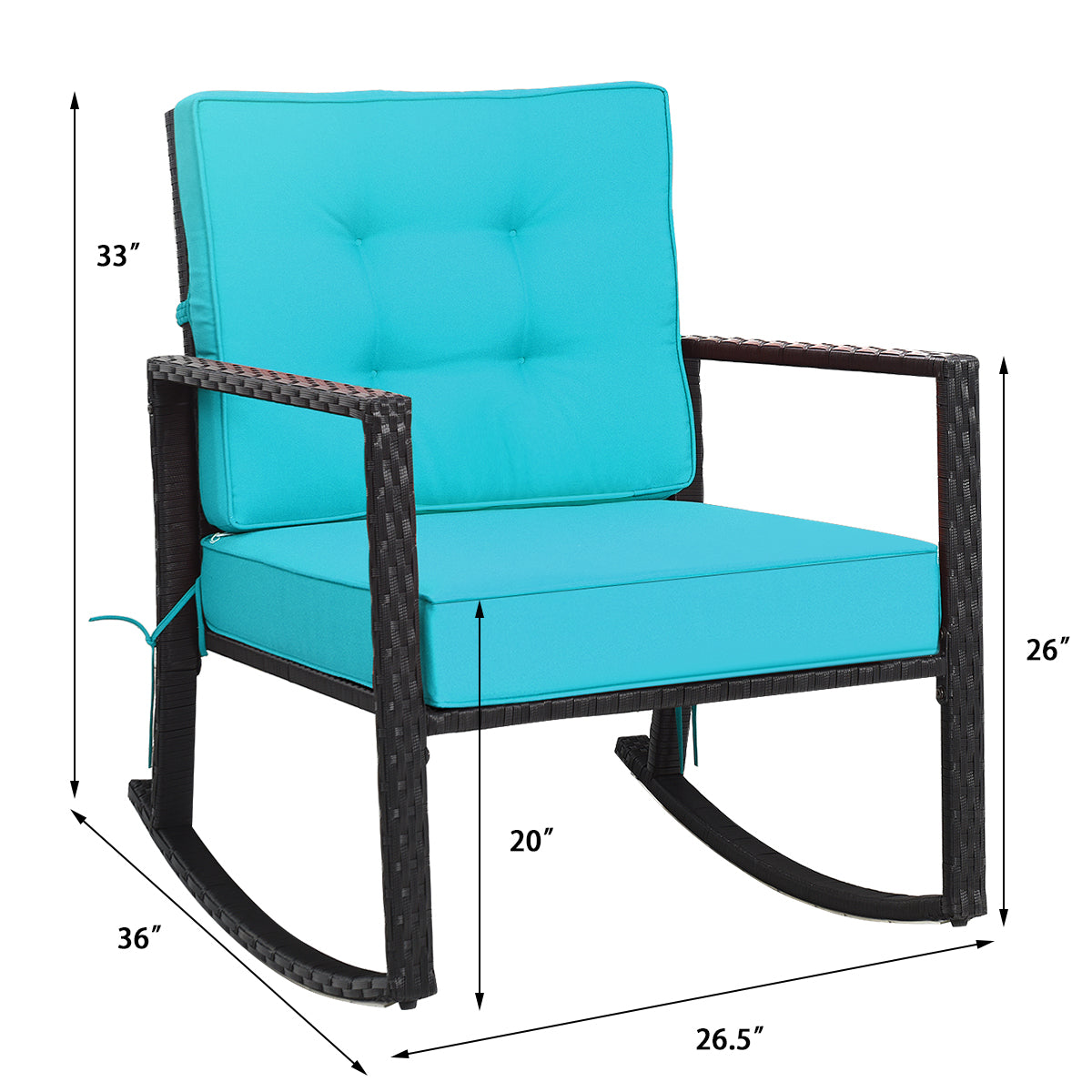 Patio Rattan Rocker Outdoor Glider Rocking Chair Cushion Lawn-Turquoise