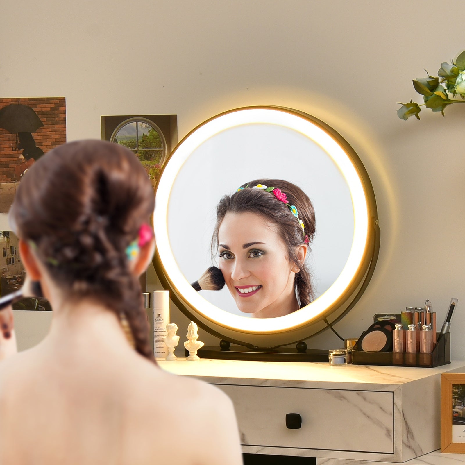 Modern Dressing Table with Storage Cabinet-White