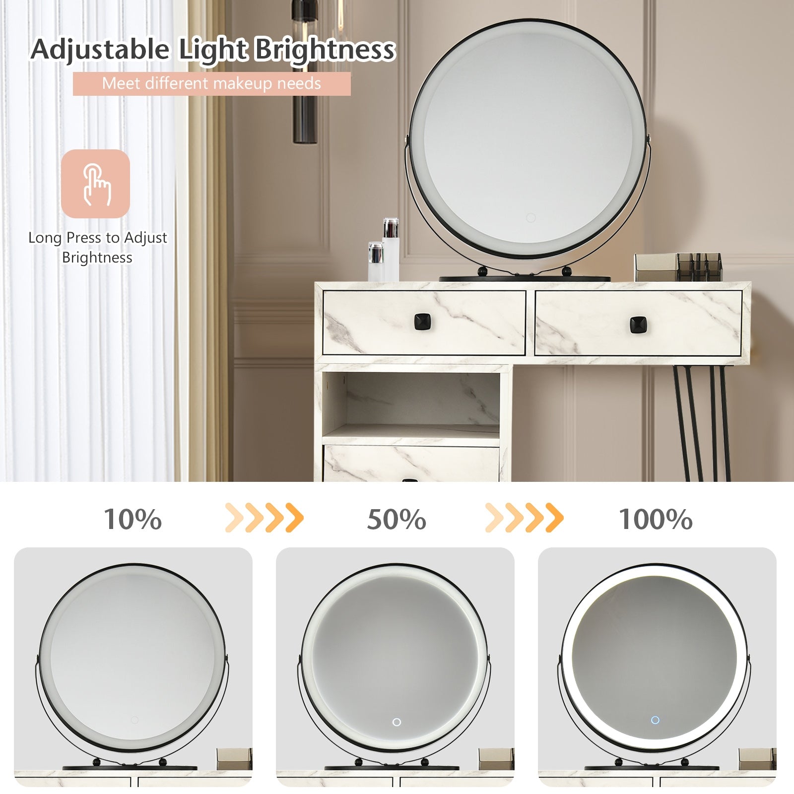 Modern Dressing Table with Storage Cabinet-White