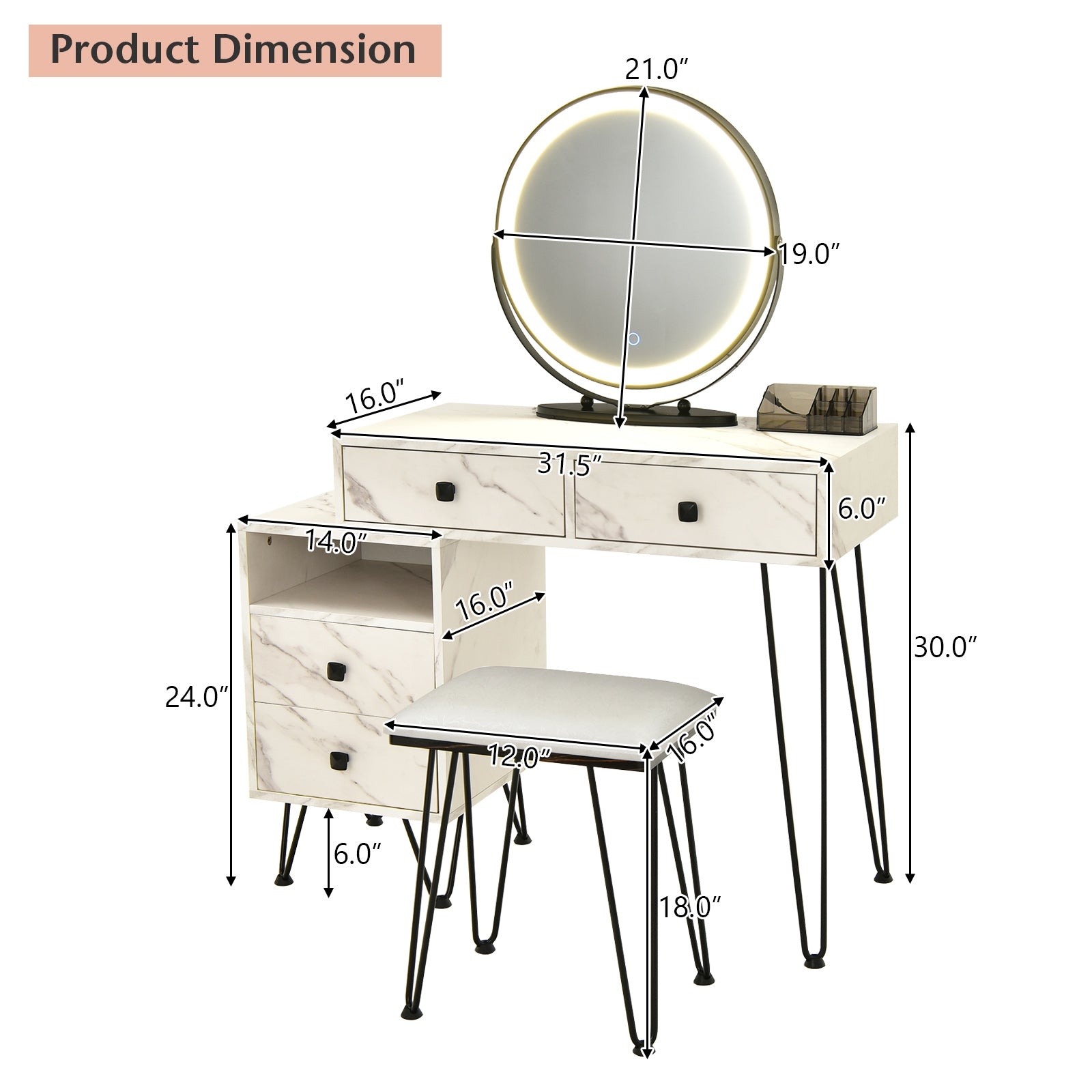 Modern Dressing Table with Storage Cabinet-White