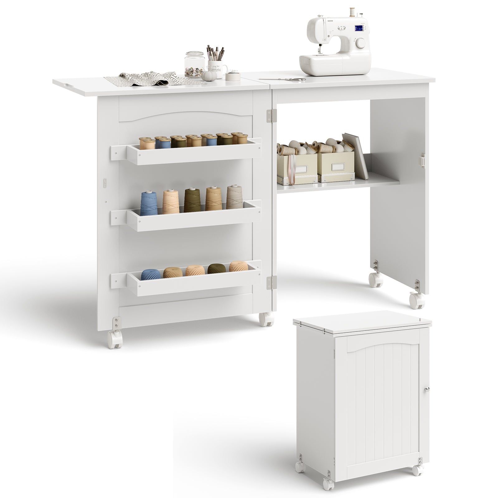 White Folding Swing Craft Table Storage Shelves Cabinet