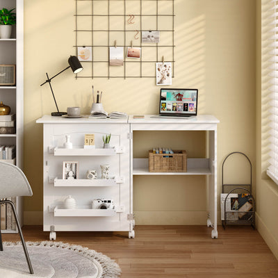 White Folding Swing Craft Table Storage Shelves CabinetÂ 