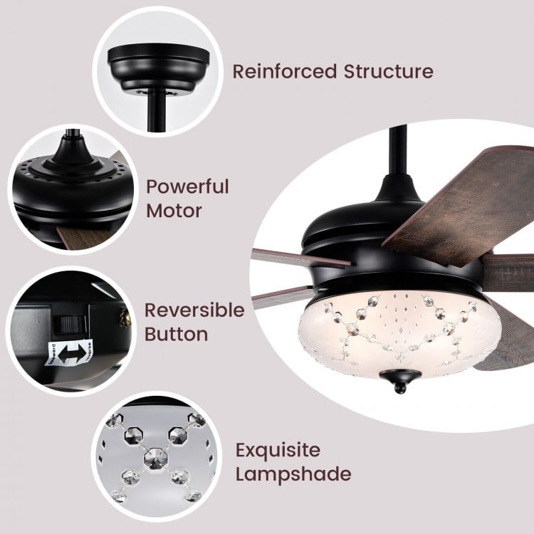 52 Inches Ceiling Fan with Remote Control-Walnut