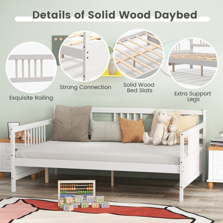 Full Size Daybed Frame with Guardrails-White