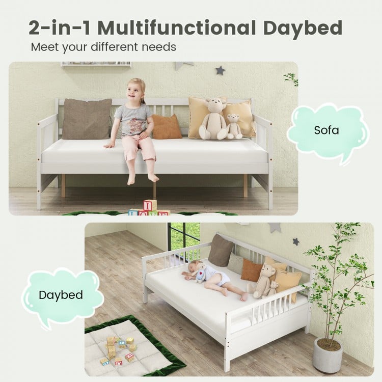 Full Size Daybed Frame with Guardrails-White