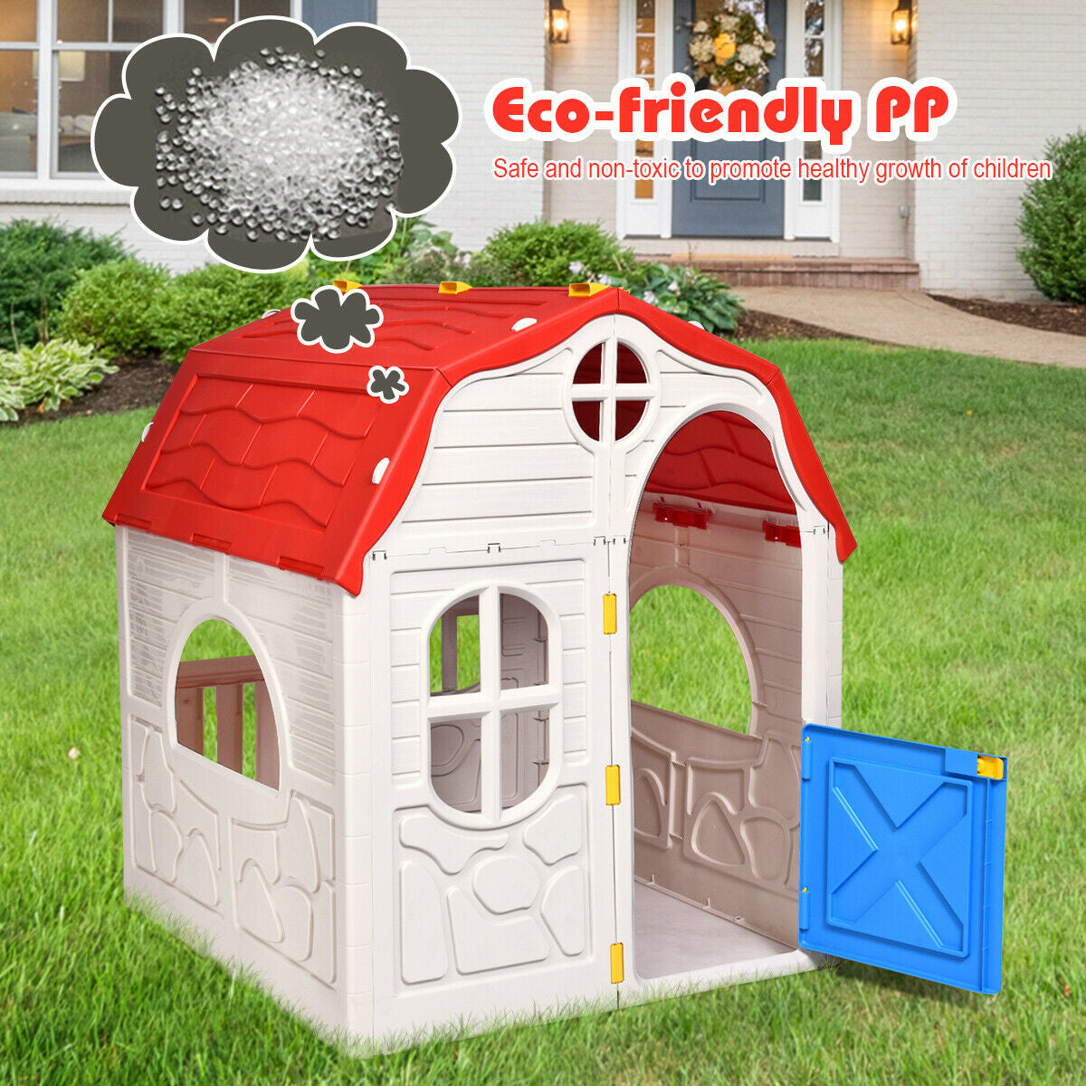 Kids Cottage Playhouse Foldable Plastic Indoor Outdoor ToyÂ 